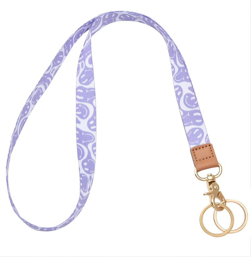 Knagsfa Lanyards for Keys, Neck Lanyards for ID Badges with Metal Hook, Cute Keychain Lanyard for Women, Purple Smile - Image 1